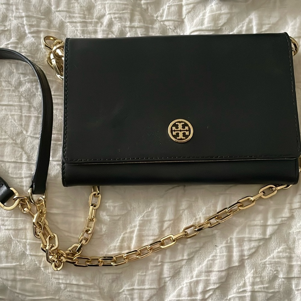 Tory Burch Robinson Chain Bag - black, gold inside